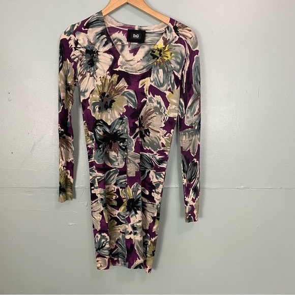 Dolce & Gabbana Dresses & Skirts - Dolce & Gabbanna Wool‎ Floral Sweater Dress Purple Blue IT 38 or US 2